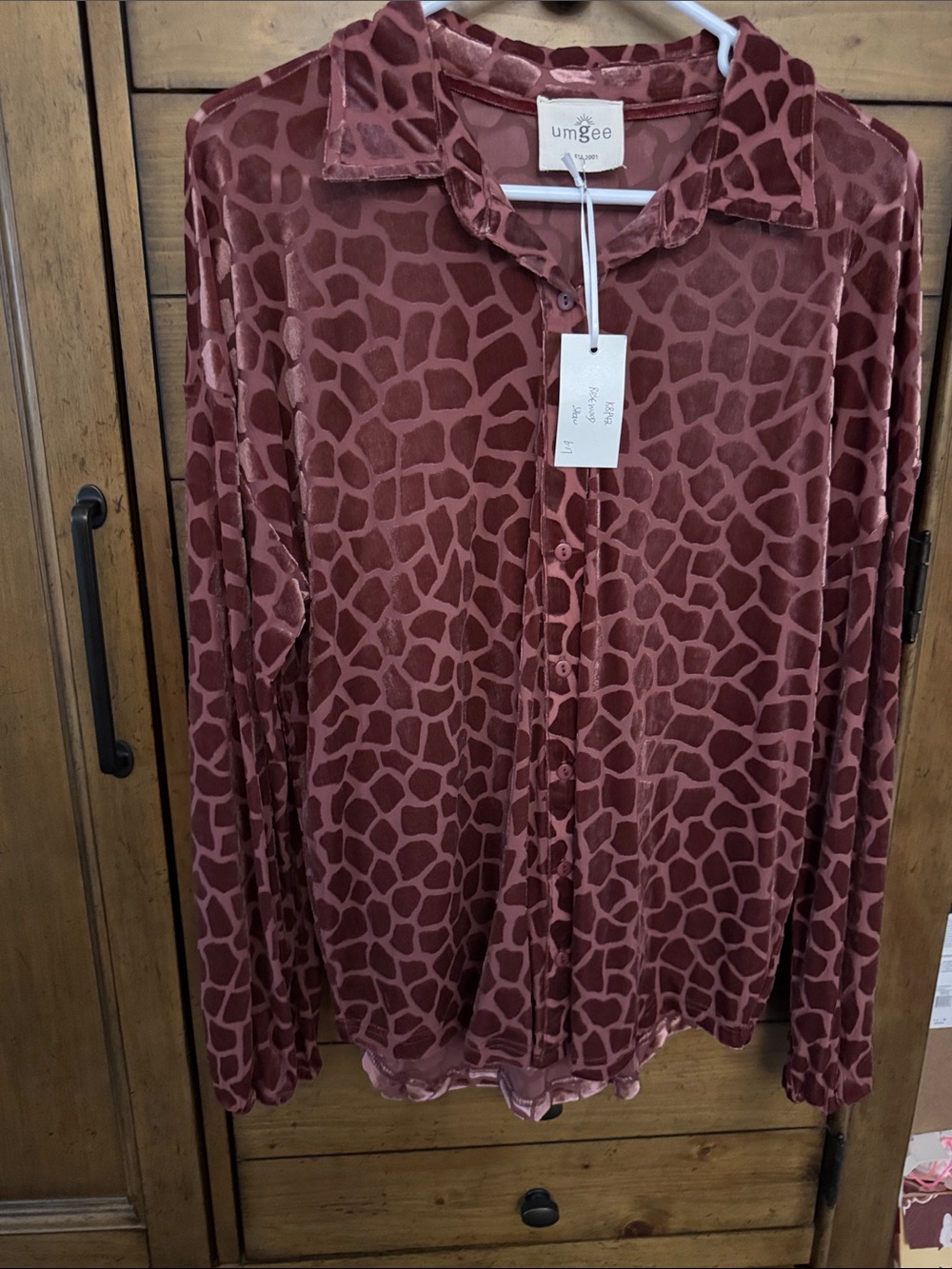 Umgee Mauve Brown Giraffe-Print Button Down Shirt